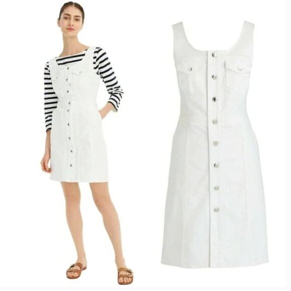 J. Crew White Scoopneck Button Front Denim Mini Dress 8 - Picture 1 of 4